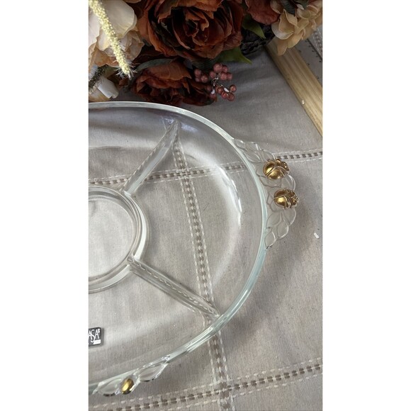 Vintage Mikasa Glass Serving Dish – Clear Glass with Goldtone Accents – 16 Inch - Picture 8 of 8